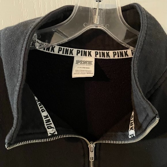 Victoria Secret Pink Sweater Pullover Large Black/Gray 1/4 Zip Neck - Picture 5 of 5
